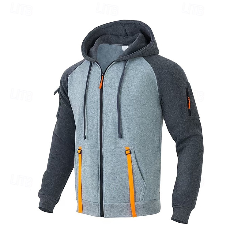 Men's Hoodie Fleece Hoodie Black Blue Khaki Dark Gray Hooded Color Block Zip Up Color Block Front Pocket Sports & Outdoor Casual Daily Streetwear Cool Sportswear Winter Clothing Apparel Hoodies