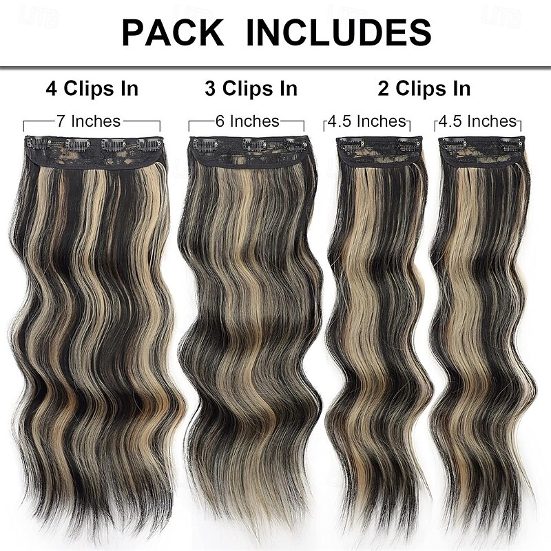 Clip in Hair Extensions 20 Inch Black Mix Blonde Long Hair Extensions Clip Ins 4PCS Soft Synthetic Hairpieces for Women2
