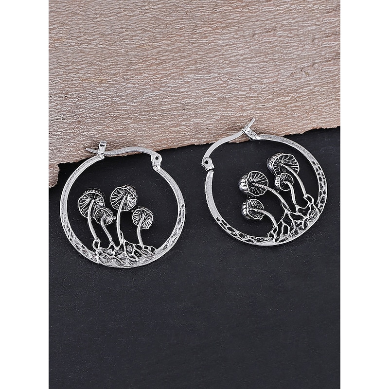 Women's Vintage Mushroom Hoop Earrings – Alloy Statement Jewelry with Forest-Inspired Design, Ideal for Nature Lovers, Festivals and Boho Outfits4