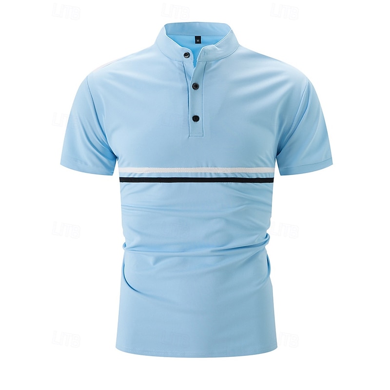 Men's Golf Shirt Golf Polos Shirts Casual Sports Stand Collar Short Sleeve Basic Modern Color Block Patchwork Buttons Summer Spring Regular Fit Black Navy Blue Sky Blue Dark Green Brown Gray Golf2