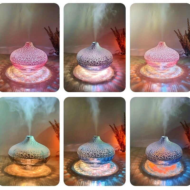 1pc of New Crystal Running Light USB Humidifier Aroma Diffuser 10.14oz Suitable for Multiple Scenarios Crystal Crack Humidifier with Colorful Ambient Light Silent Nano Mist Beauty Hydration Device3