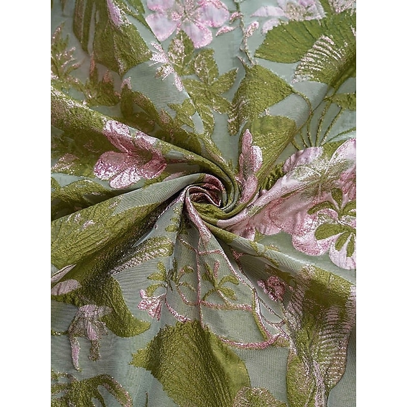 Jacquard Brocade Floral A-Line Evening Gown Elegant Dress Formal Wedding Floor Length Short Sleeve Off Shoulder Nylon with Pocket2