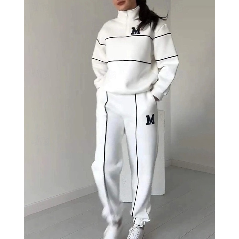 Women's Tracksuit Sweatpants Pullover Sweatshirt Zipper Pocket Color Block Clothing Suit Fall Black White Workout Athleisure Running Thermal Warm Windproof Long Sleeve Sport Activewear Stretchy2