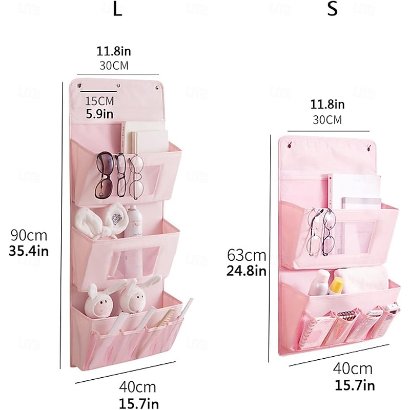 Wall Hanging Storage Bag with 3 Layers, Over Door Closet Organizer for Makeup Toiletries, Washable Fabric Hanging Pocket Organizer for Dorm, Bathroom, Bedroom2