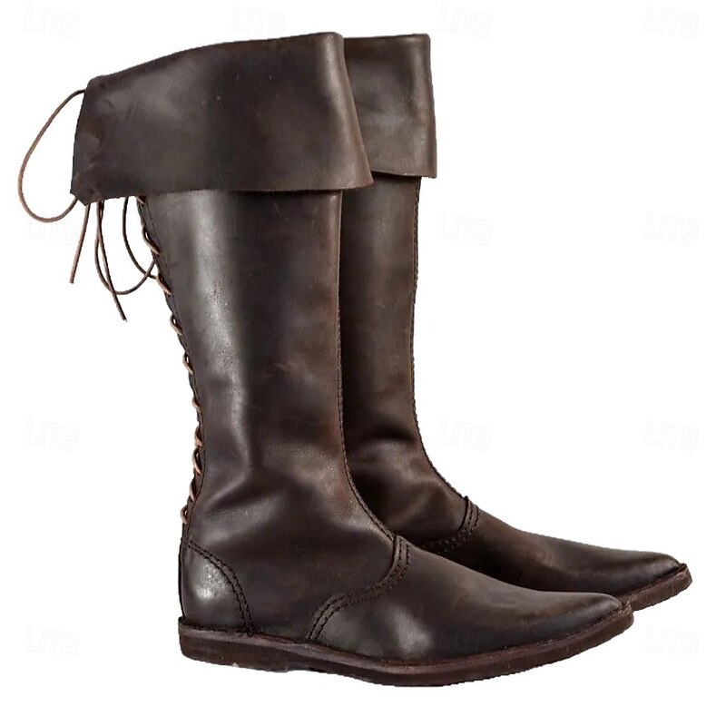 Gothic Medieval Renaissance Shoes Boots Knee High Boots Pirate Viking Crusader Fancy Dress Men's Celtic Pirate Halloween Masquerade Party & Evening LARP Ren Faire Adults' Shoes All Seasons