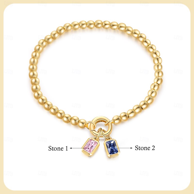 Birthstone Pendant Bracelet - Customized Two Birthstones To Wear Romance On Your Wrist. It Is A Perfect Gift For Your Wife/Mom/Girlfriend On Valentine's Day Mother's Day Christmas And Other Occasion3