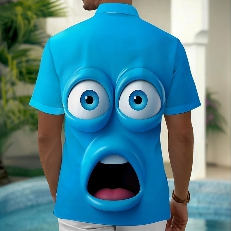 Men's Cartoon Funny Smile Face Shirt Summer Shirt Button Up Shirt Short Sleeve Fashion Casual Outdoor Vacation Dailywear Summer Spring Turndown 3D Print Collared Shirts Front One Pocket Yellow Blue2