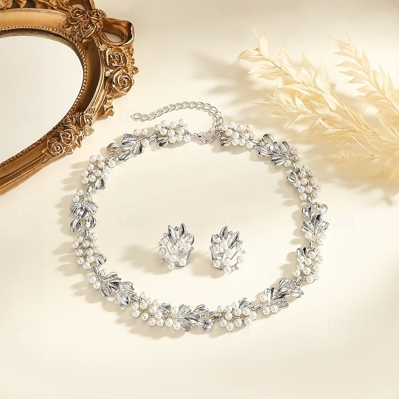 Jewelry Set Two-piece Suit Zircon Pearl Zircon 1 Necklace Earrings Women's Elegant Vintage Luxury Cute Beads Star Flower Shape irregular Jewelry Set For Wedding Party Party Evening Wear2