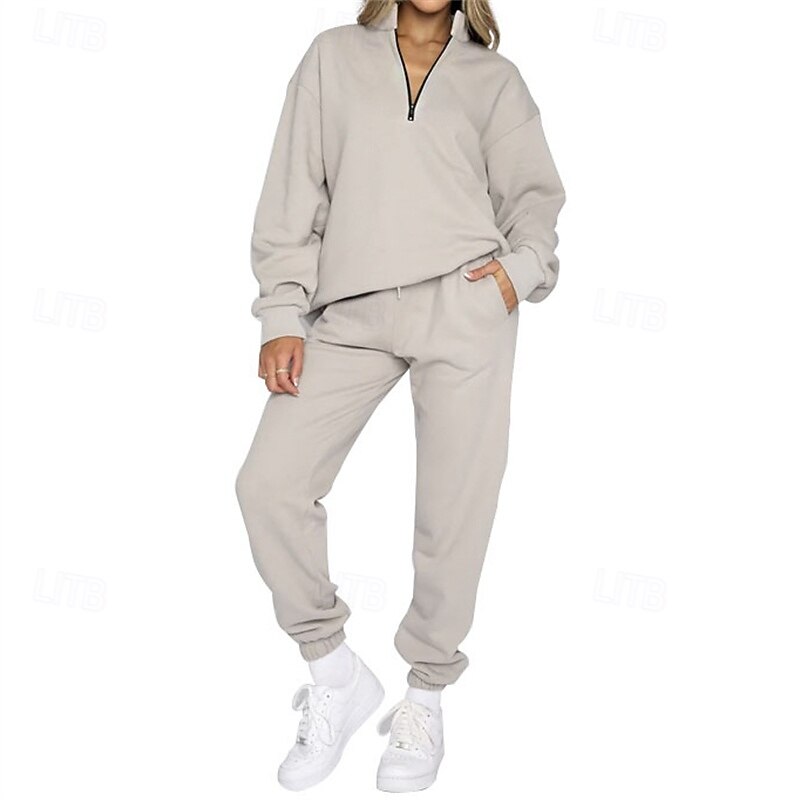 Women's Tracksuit Sweatpants Pullover Sweatshirt Drawstring Zipper Pocket Solid Colored Clothing Suit Fall Black Sky Blue Gym Workout Sports Windproof Long Sleeve Sport Activewear Micro-elastic3