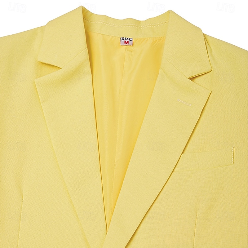 Men's Beach Wedding Linen Suits Pink Sky Blue Solid Colored Standard Fit 2 Piece Single Breasted One-button3