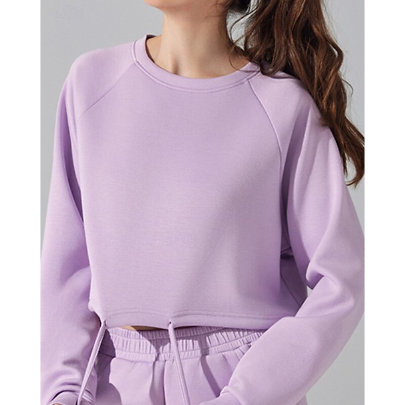 Women's Sweatshirt Track Top Pullover Drawstring Long Sleeve Top Athleisure Fall Solid Colored Cotton Thermal Warm Windproof Pilates Running Yoga Sportswear Activewear Black White Sky Blue3