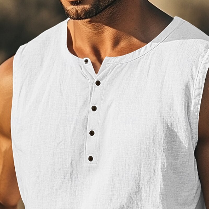 Men's T Shirt Sleeveless Short Sleeve V Neck Round Neck Summer Plain Textured Fashion Classic Casual Plain Street Casual Sports Black White khaki Top Tee for Men2