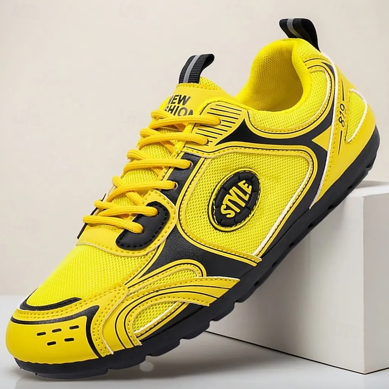 Men's Yellow Sports Sneakers with Black Accents - Lightweight Design, Breathable, Ideal for Running, Sports and Active Lifestyle