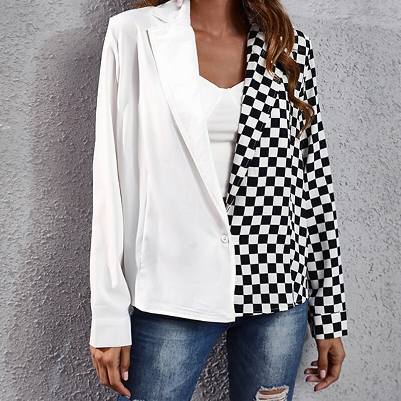 Women's Shirt Chiffon Tops Plaid Daily Stylish Basic Long Sleeve Shirt Collar Regular Tops Work Daily Holiday Patchwork Buttons White Spring Fall