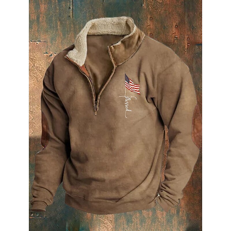 Men's Sweatshirt Quarter Zip Sweatshirt Black Brown Brown 2 Half Zip Color Block Reindeer Half Zip Print Sports & Outdoor Daily Holiday Polyester Vintage Streetwear Casual Fall & Winter Clothing3