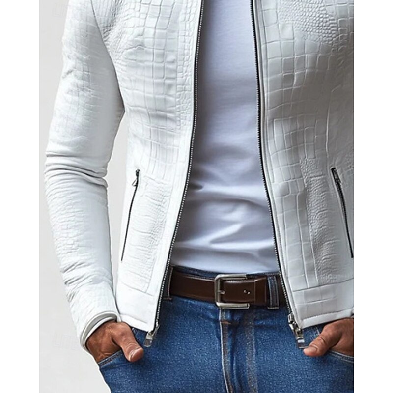 Men's Lightweight Jacket Casual Jacket Vacation Daily Wearproof Pocket Spring Fall Plain Fashion Classic Stand Collar Regular White Jacket3