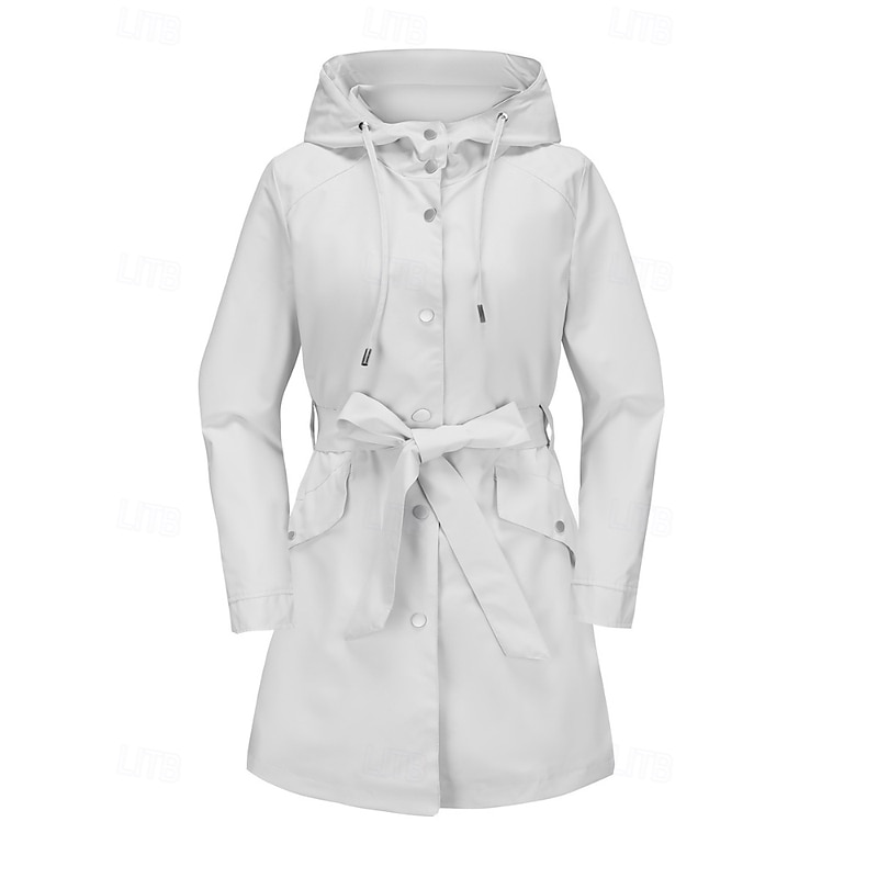 Women's Trench Coat Warm Comfortable Zipper Pocket Fashion Casual Plain Holiday Going out Zipper Regular Hooded Regular Fit Long Sleeve Outerwear Black Pink Wine Fall Winter