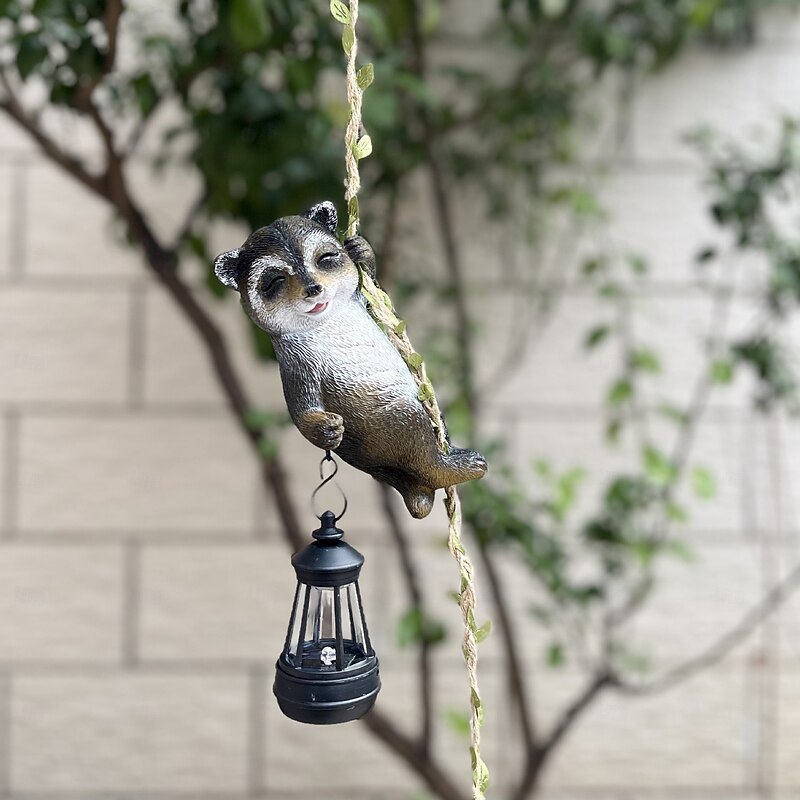 1 Pc Climbing Raccoon Statue with LED Solar Waterproof Light, Garden Terrace Balcony Hanging Decorative Light, Cute Animal Landscape Light4