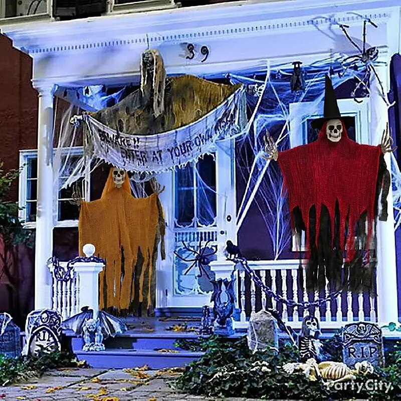Halloween Hanging Skeleton Ghost - Flying Skeleton Ghost with Witch Hat Hanging Outdoor Decor - Haunted House Mansion Props Indoor Outdoor Decoration3