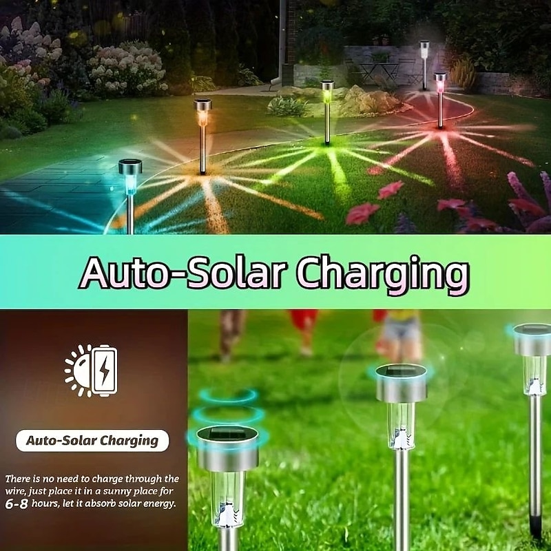 10/20pcs Solar LED Lights Outdoor Stainless Steel Stick Lights with Color Changing Automatic Switch Suitable for Garden Driveway Lawn Christmas Halloween Outdoor Decoration Solar Pathway Lights3
