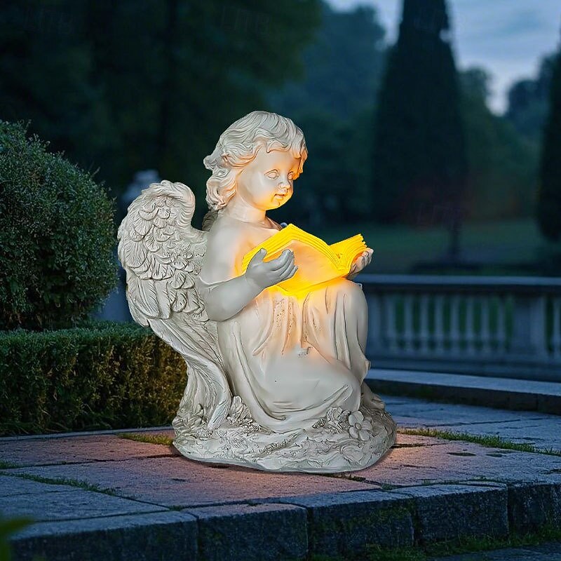 1 Pc Landscape Lights Creative Solar Reading Angel Ornament Courtyard Lawn Garden Outdoor Statue Decoration Resin Lights4
