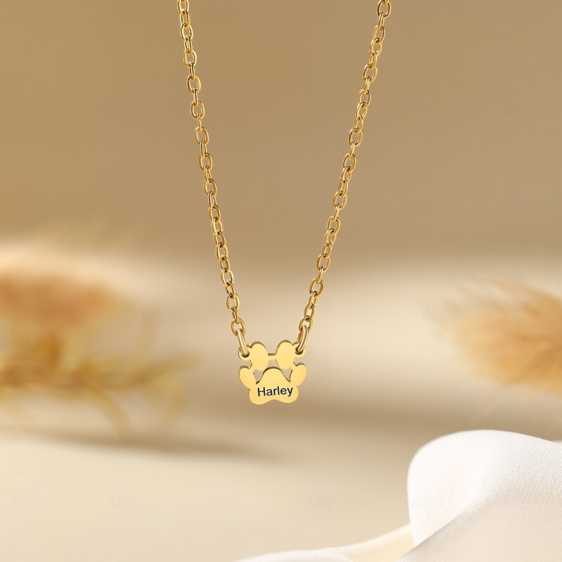 Personalized Paw Necklace with Custom Name and Text, Gift for Mom Wife Girlfriend, Meaningful Jewelry for Mother's Day, Valentine's Day, Birthday, Anniversary2