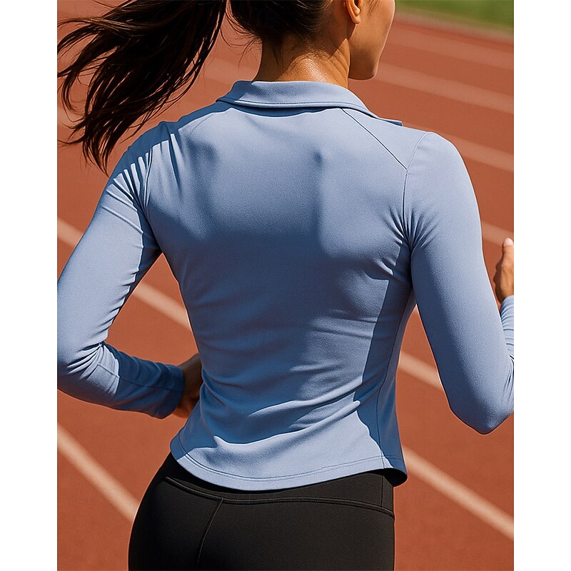 Women's Sweatshirt Running Top Golf Polo Shirt Running Shirt Slim Quarter Zip Long Sleeve Tee Tshirt Solid Colored Quick Dry Lightweight Breathable Tennis Golf Running Sportswear Activewear White2