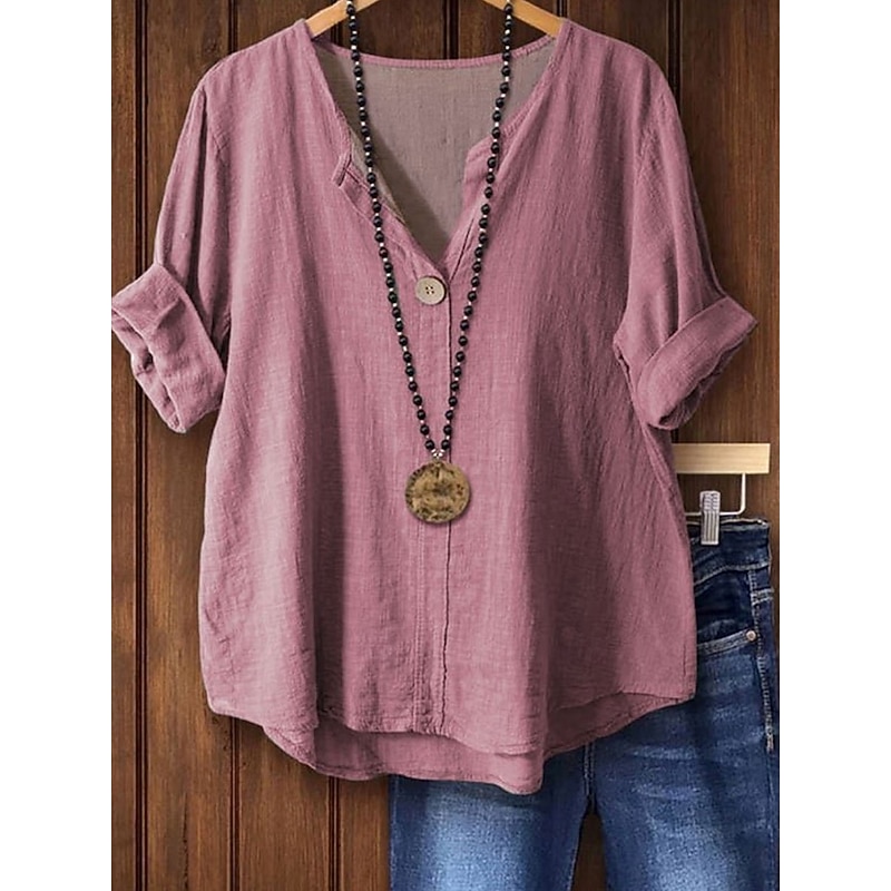 Women's Blouse Long Sleeve  V Neck Solid Color Daily Stylish Casual  Regular Tops Daily Holiday Beach Wear Print Black White Pink Blue Green Summer Spring