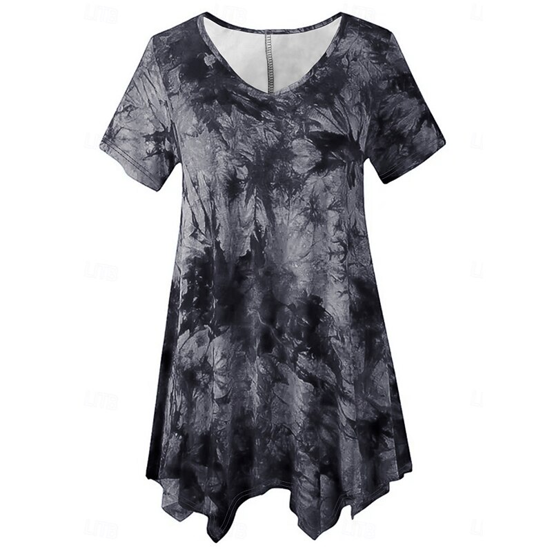 Women's Plus Size Tops Blouse Tie Dye Print Short Sleeve V Neck Fashion Streetwear Daily Weekend Polyester Summer Wine Purple3
