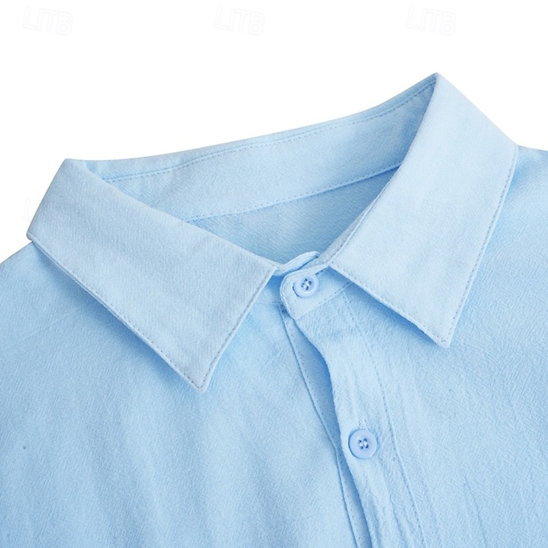 Men's Shirt Linen Shirt Summer Shirt Beach Wear Button Up Shirt Plain Vacation Daily White Pink Navy Blue Blue Long Sleeve Turndown Summer Spring & Summer Clothing Apparel3
