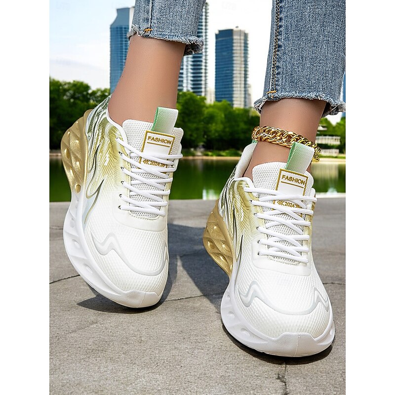 Women's Breathable Gold Gradient Running Sneakers – Lightweight Mesh Sport Shoes for Daily Workout, Jogging or Urban Style3