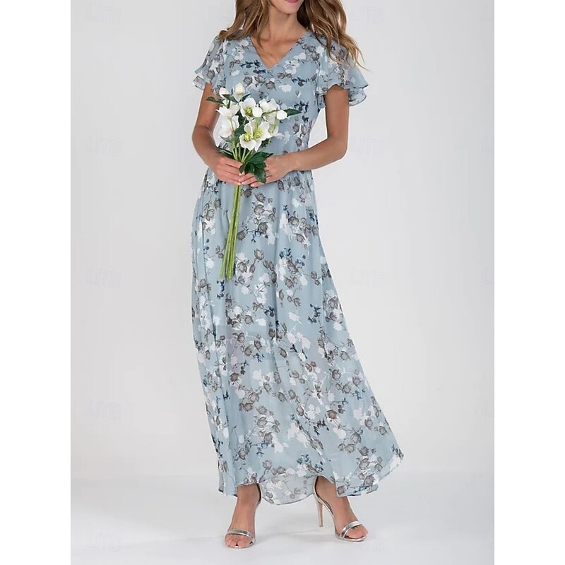 Women's Maxi Dress A Line Dress Vacation Casual Boho Outdoor Going out Standard Fit Floral Short Sleeve V Neck Light Blue Blue Fuchsia Green Summer2