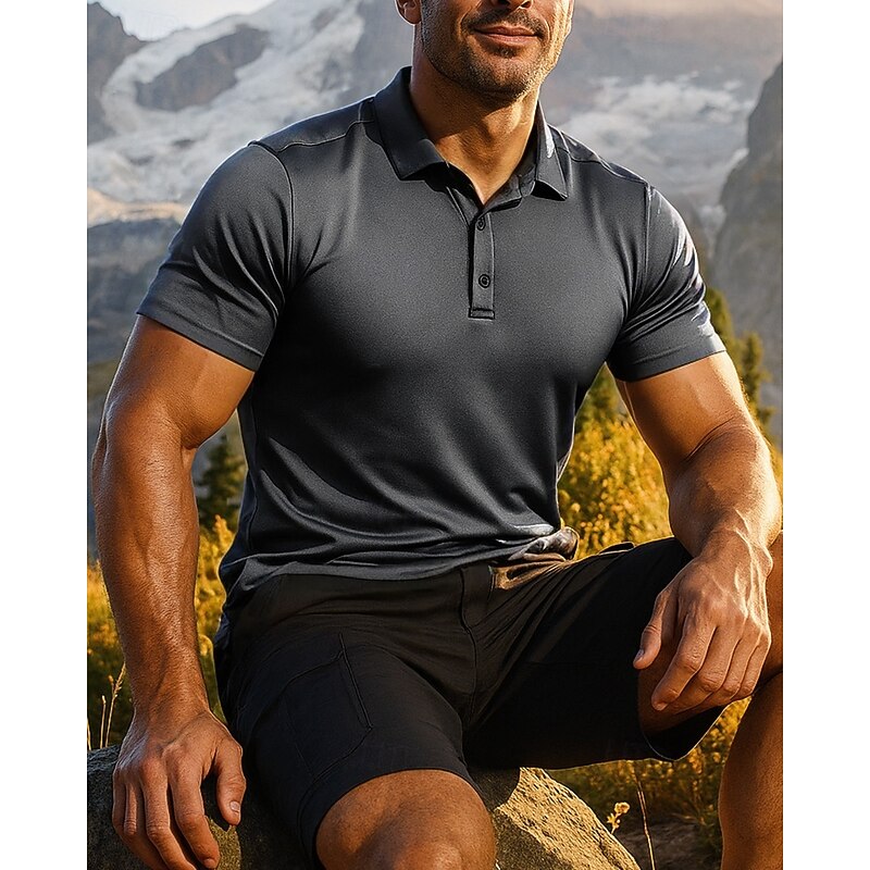 Men's Golf Polo Shirt Hiking Shirt Hiking top Short Sleeve Turndown Top Outdoor Quick Dry Lightweight Breathable Polyester Dark Grey Black White Tennis Golf Running4