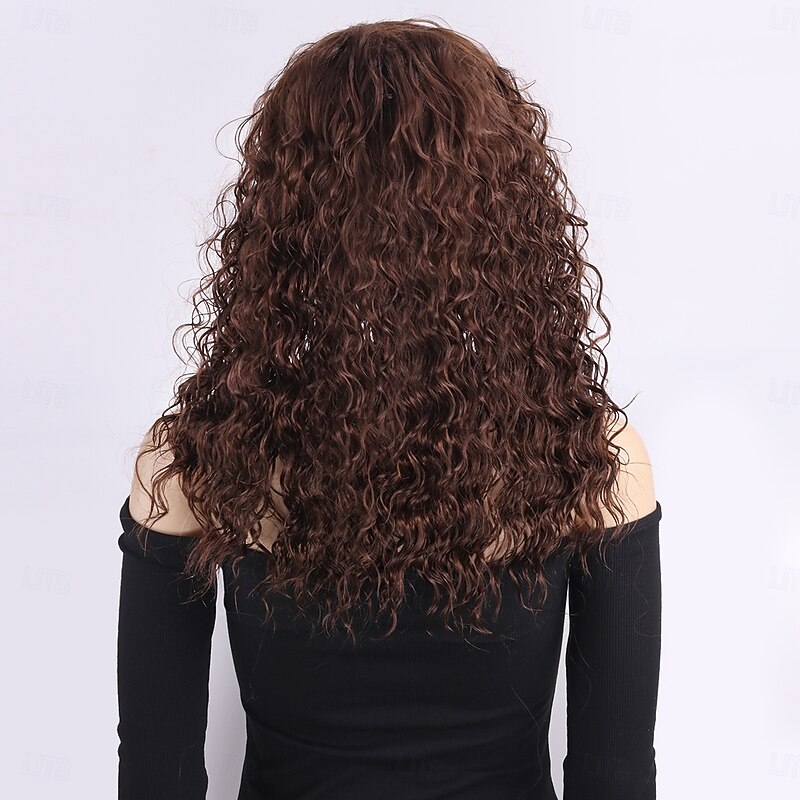 Synthetic Wig Wavy Curly Weave Layered Haircut Deep Parting Machine Made Wig 20 inch A1 Synthetic Hair Women's Classic Comfortable Color Gradient Brown3