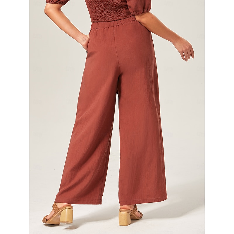 Lyocell-blend Broadcloth Solid Color Loose Long Pants2
