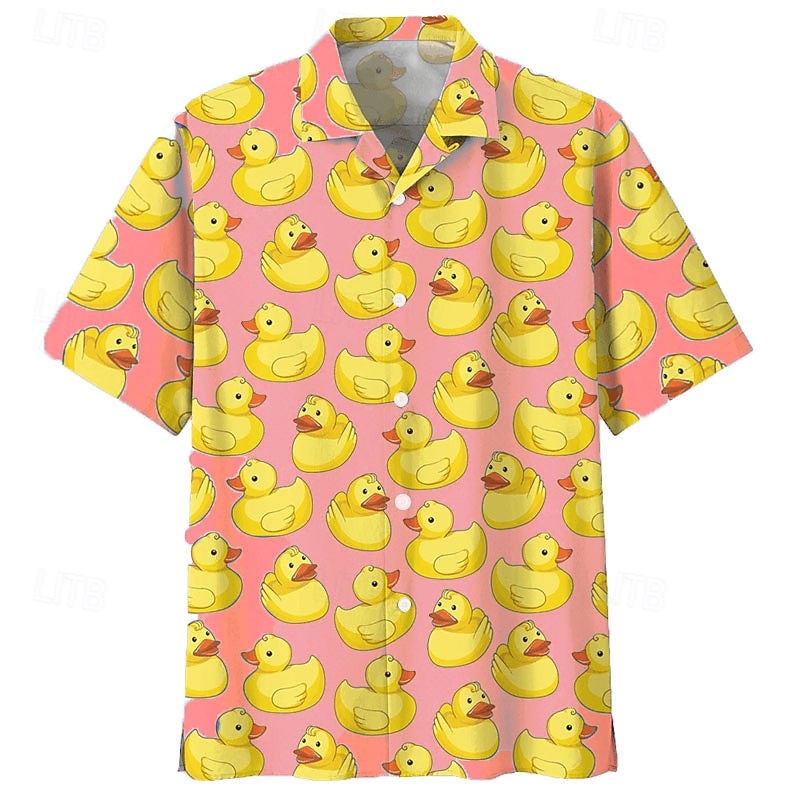 Men's Tropical Duck Shirt Summer Hawaiian Shirt Aloha Shirt Short Sleeve Shirt Cuban Collar Sports Fashion Streetwear Casual Hawaiian Holiday Light Yellow Yellow Pink S M L2
