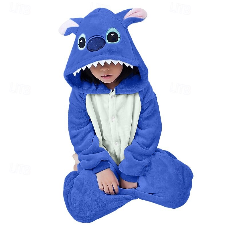 Kid's Patchwork Onesie Costume Carnival Costume Monster Blue Monster Onesie Pajamas Kigurumi Pajamas Pajamas Funny Costume For Boys and Girls Christmas Carnival Children's Day Cartoon 5