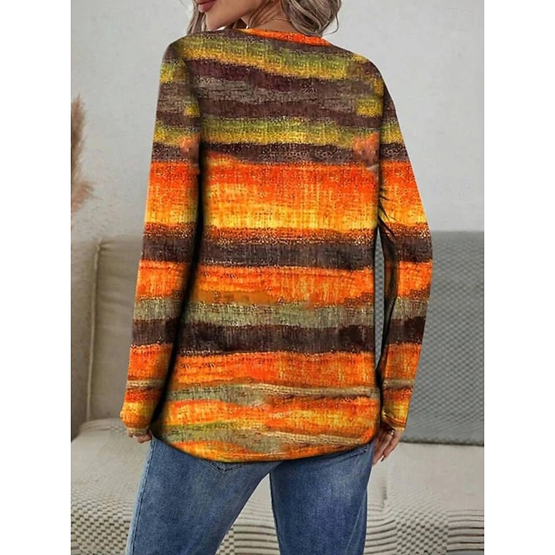 Women's T shirt Crew Neck Long Sleeve Tunic Graphic Geometric Color Gradient Vintage Stylish  Round Neck Regular Tops Daily Sports Weekend Print White Orange Fall Spring, Fall, Winter, Summer3