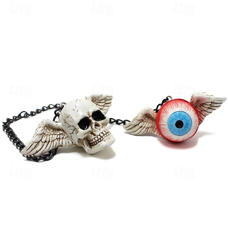 2pcs Halloween Car Hanging Decorations, Devil Wing Ghost Head with Evil Eyeballs, Spooky Auto Interior Ornaments for Halloween Atmosphere4