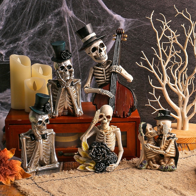 Halloween Skeleton Resin Figurine, Creepy Skull Decoration for Haunted House, Escape Room, Spooky Party Atmosphere, Resin Horror Prop