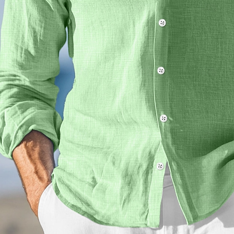 Men's Shirt Linen Shirt Summer Shirt Beach Wear Button Up Shirt Plain Vacation Casual Red Blue Green Gray Long Sleeve Turndown Summer Spring & Summer Clothing Apparel3