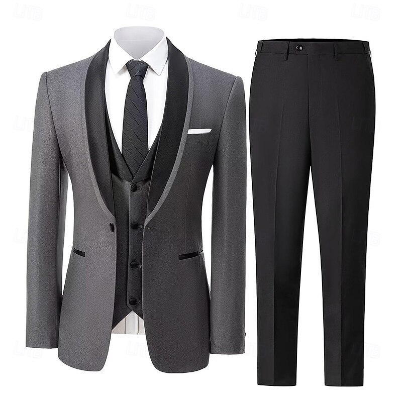 Men's Party Suits Evening Wear Tuxedos Brown Light Grey Fashion Formal Solid Colored Standard Fit 3 Piece Single Breasted One-button3