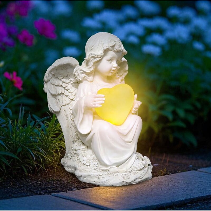 1 Pc Solar Landscape Lights Love Angel Ornament Courtyard Outdoor Statue Decoration Resin Lights4