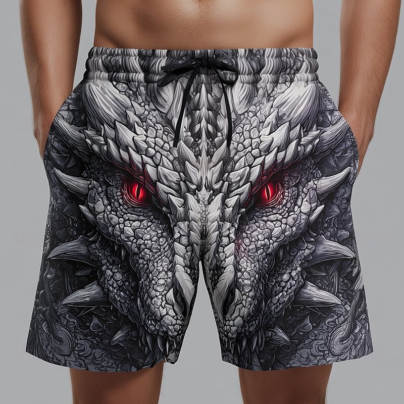 Men's Dragon Devil Dark Swim Trunks Swim Shorts Board Shorts Mid Waist Punk Gothic Holiday Streetwear Side Pockets Mesh Lining Elastic Drawstring Waist Designer Clothing Apparel