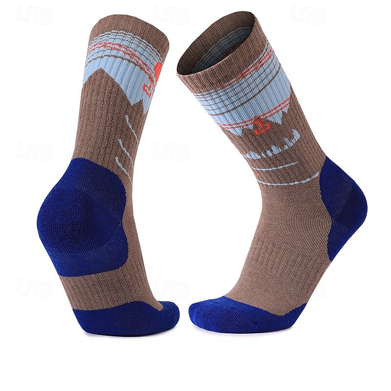 1 Pair Women's merino wool socks Hiking Socks Running Socks Sports Socks Thermal Warm Breathable Anti Blister Thick Winter Outdoor mid crew Patchwork Merino Wool Black Cream Red for Ski / Snowboard3