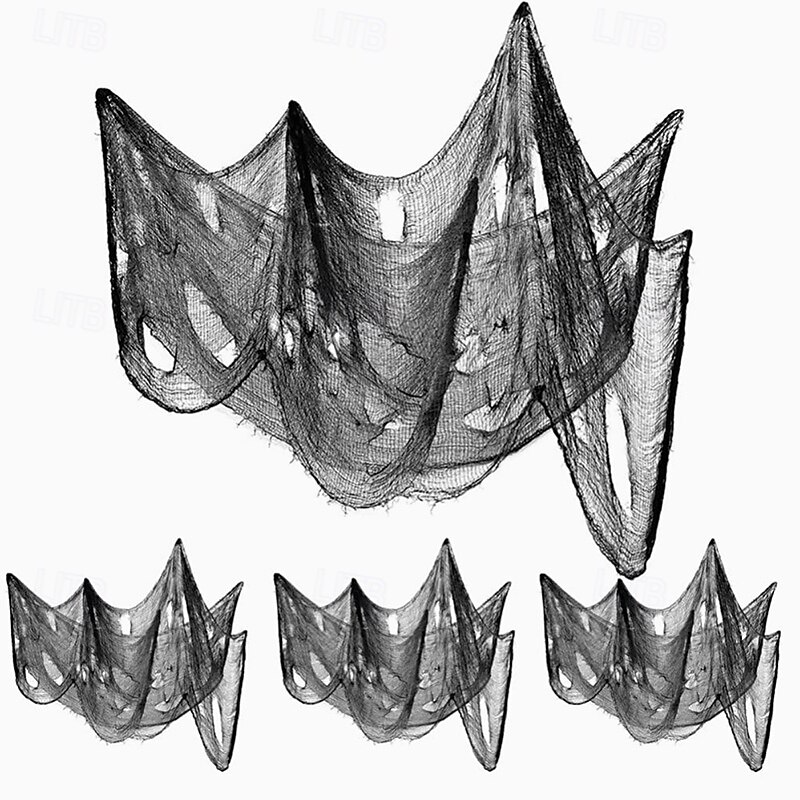 Halloween Creepy Cloth Outdoor Decorations Spiders Webs, Black Spooky Cheesecloth Fabric Scary Gauze for Halloween Drapes Yard Patio Party Stair Haunted Houses4