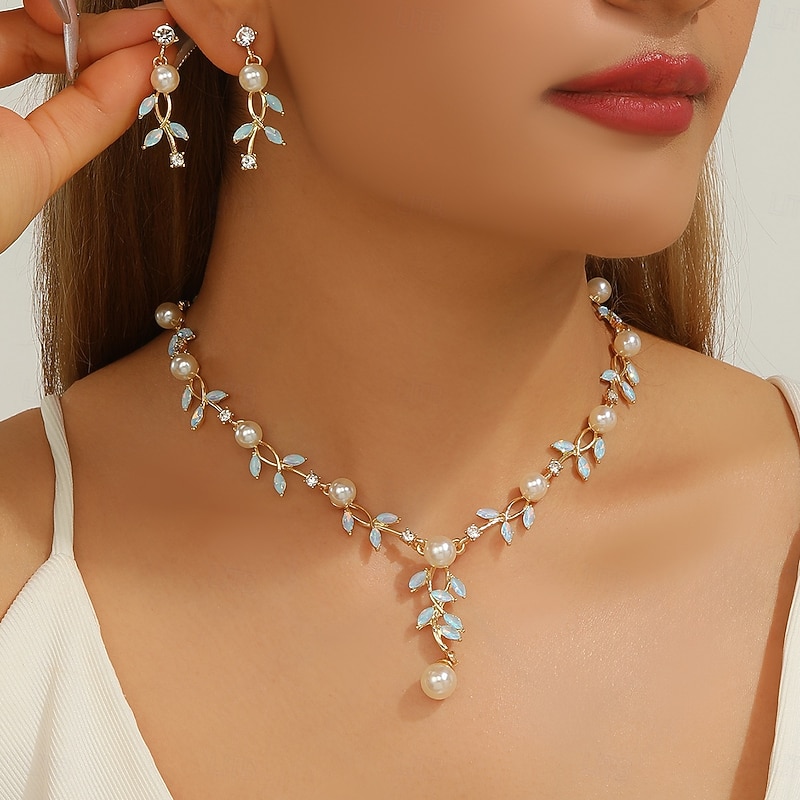 Bridal Jewelry Sets Two-piece Suit Zircon Imitation Pearl Rhinestone 1 Necklace Earrings Women's Elegant Stylish Simple Cute Beads Leaf Butterfly irregular Jewelry Set For Wedding Party Party Evening - Main Image