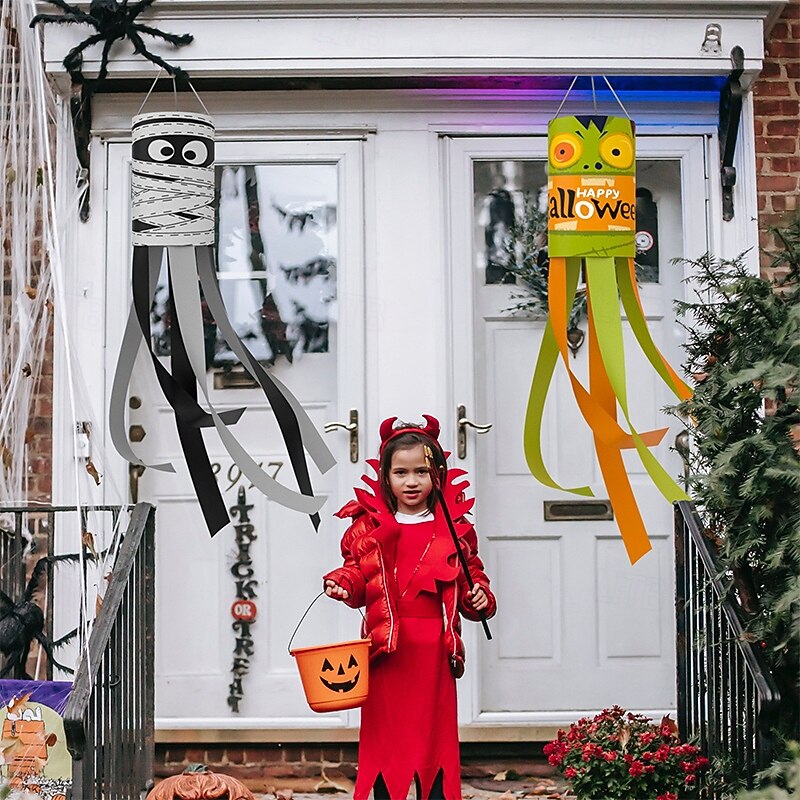 Halloween Ghost Windsock Flag for Outdoor Yard Decor, Waterproof Hanging Ghost Decoration for Halloween Garden, Spooky Lawn and Porch Display