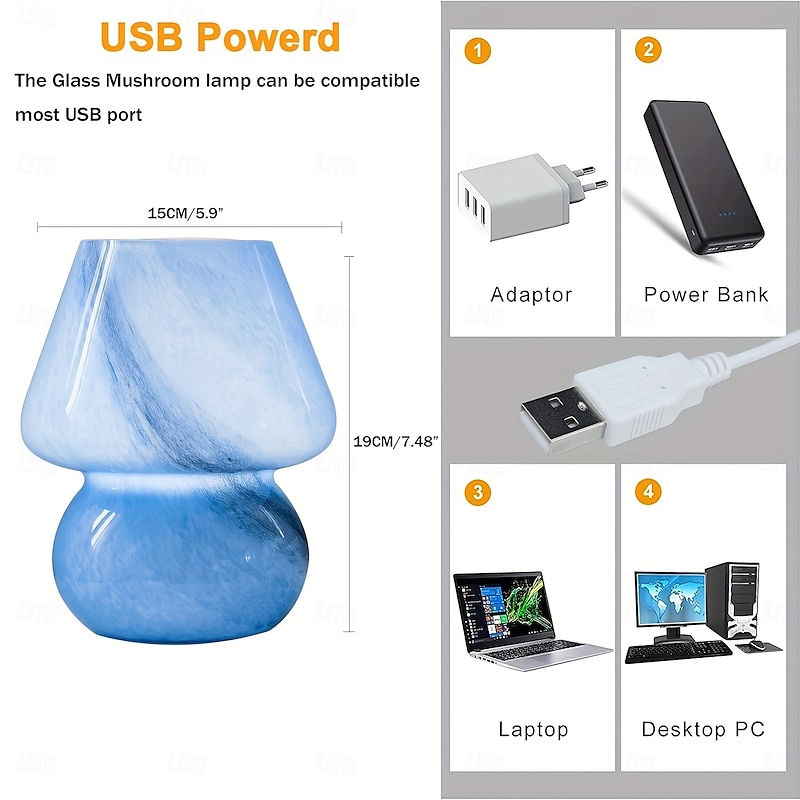 Charming Mushroom LED Bedside Lamp - Glass Nightstand Light with Adjustable Brightness Perfect for Home Decor & Gifts3