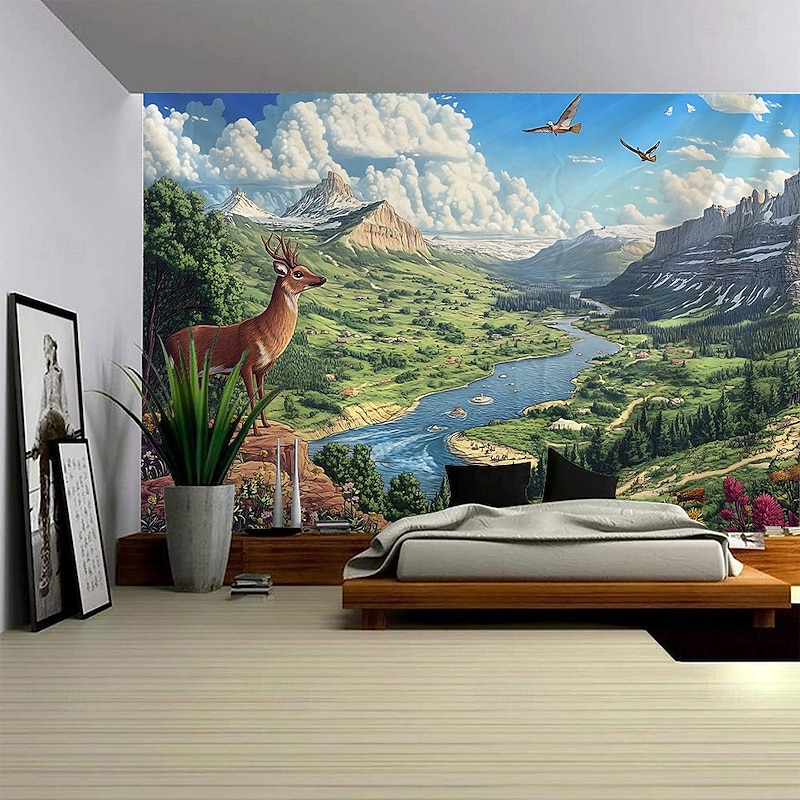 Forest Animal Landscape Hanging Tapestry Mural Art Large Tapestry Mural Decoration Photos Background Carpet Curtains Home Bedroom Living Room Decoration